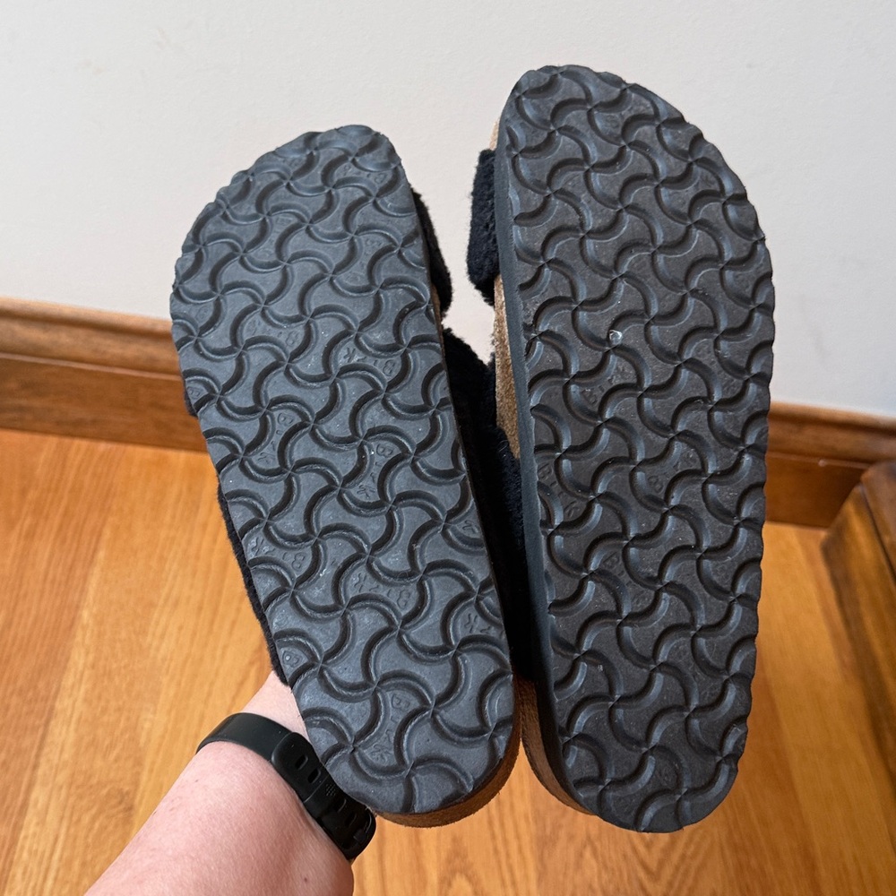Birkenstock Papillio Shearling Sandals Black EU 39 Ladies 8-8.5 Narrow - Picture 10 of 12